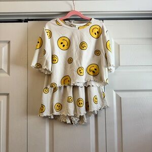 Altar'd State Cream and Yellow Smiley Pajama Set